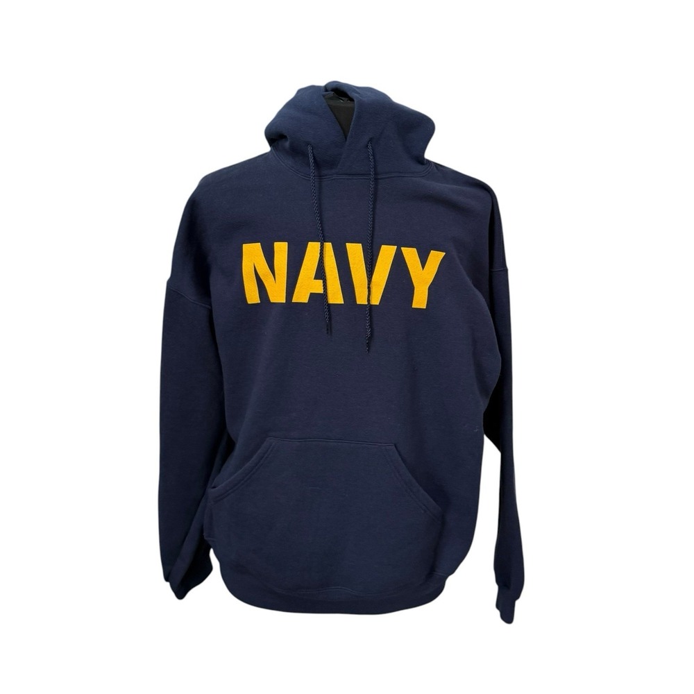 Rare Vintage 80s 90s US Navy Blue Hoodie Soffe XL Made Military Spellout EUC